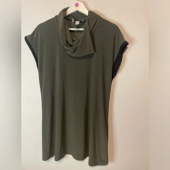 Joseph Ribkoff Olive Green Cowl Neck Tunic Dress Asymmetrical Handkerchief Neck - Picture 6 of 10